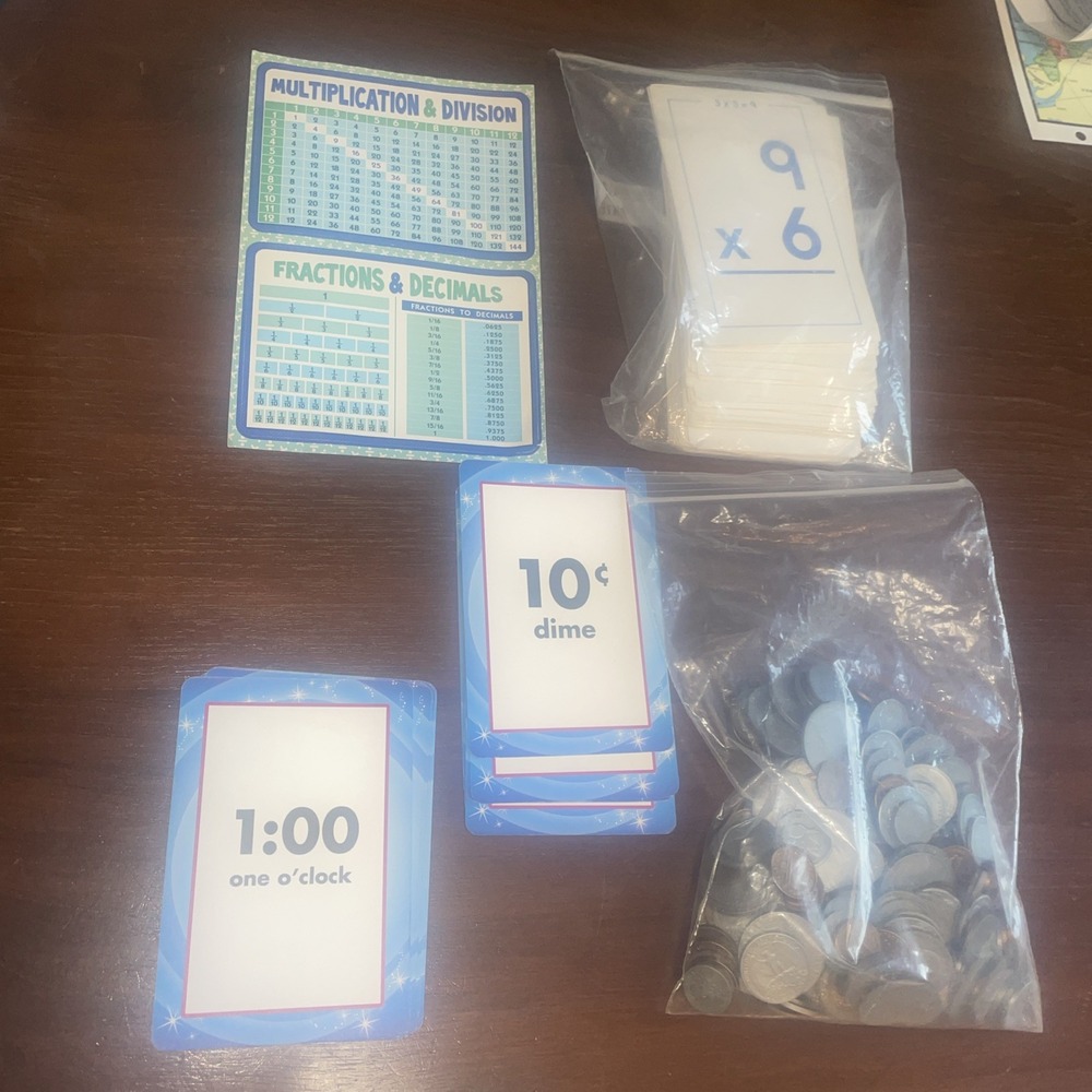 Math Manipulative Resource Lot Of Elementary Math Games Flash cards Fake Change